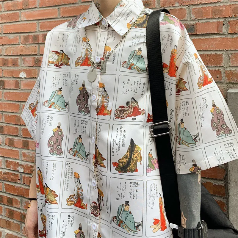 

Refined Personality Printed Shirt Loose Casual Lapel Short Sleeve Women Blouses Wholesale