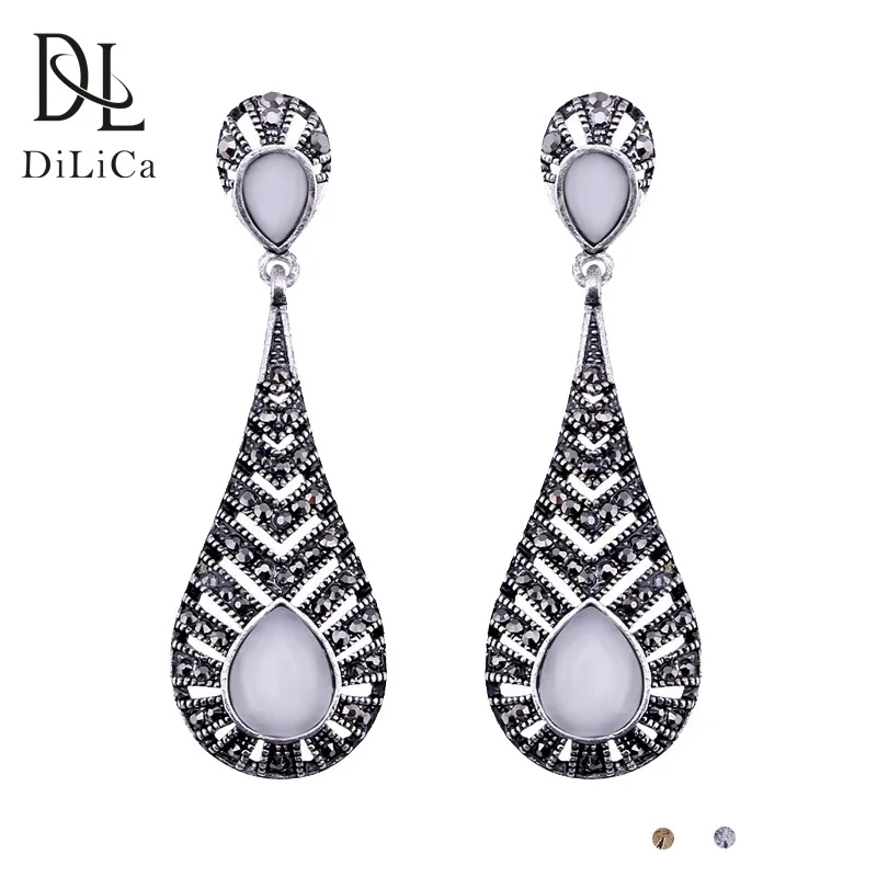 

DiLiCa Elegant Women's Drop Earrings Vintage Long Earrings Dangle Rhinestone Statement Earrings Bohemian Jewelry