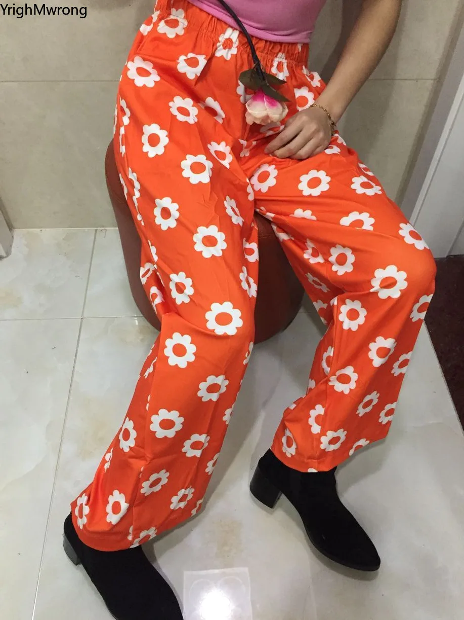 Оранжевый черный Дейзи на шнурке с ослабленной завышенной талией прямые широкие