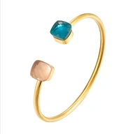 jsbao faceted crystal candy square bracelets bangles gold color double orange sky blue glass bracelets for women jewelry