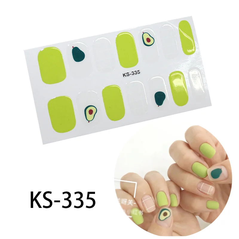 KS-335 14tips/лист полное покрытие для ногтей наклейки-лак полоски однотонный нейл-арта волновой точки Дизайн Блеск порошок маникюрные Типсы - Цвет: KS-335