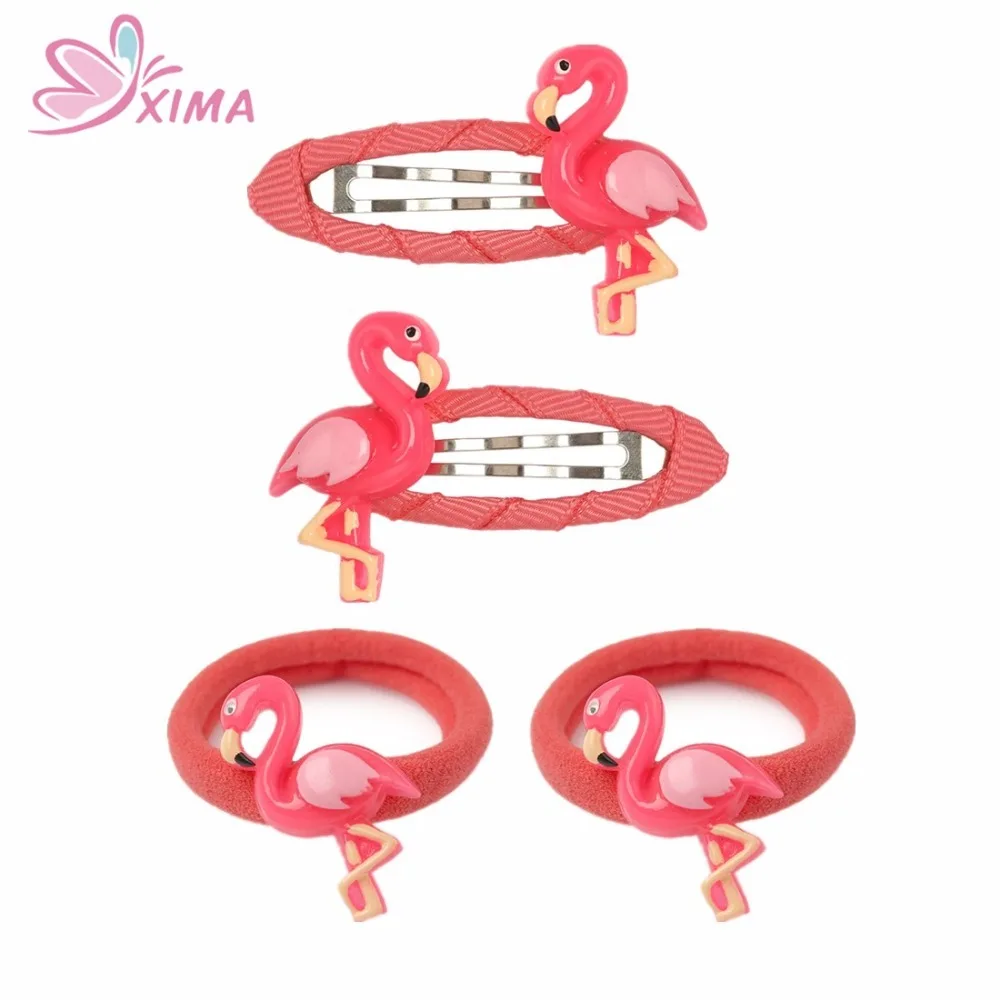 XIMA 4pcs/lot Mini Cartoon Flamingo Owl Hairpins Kids Unicorn Hair Ties for Princess Girls Unicorn Hair Band Hair Accessories