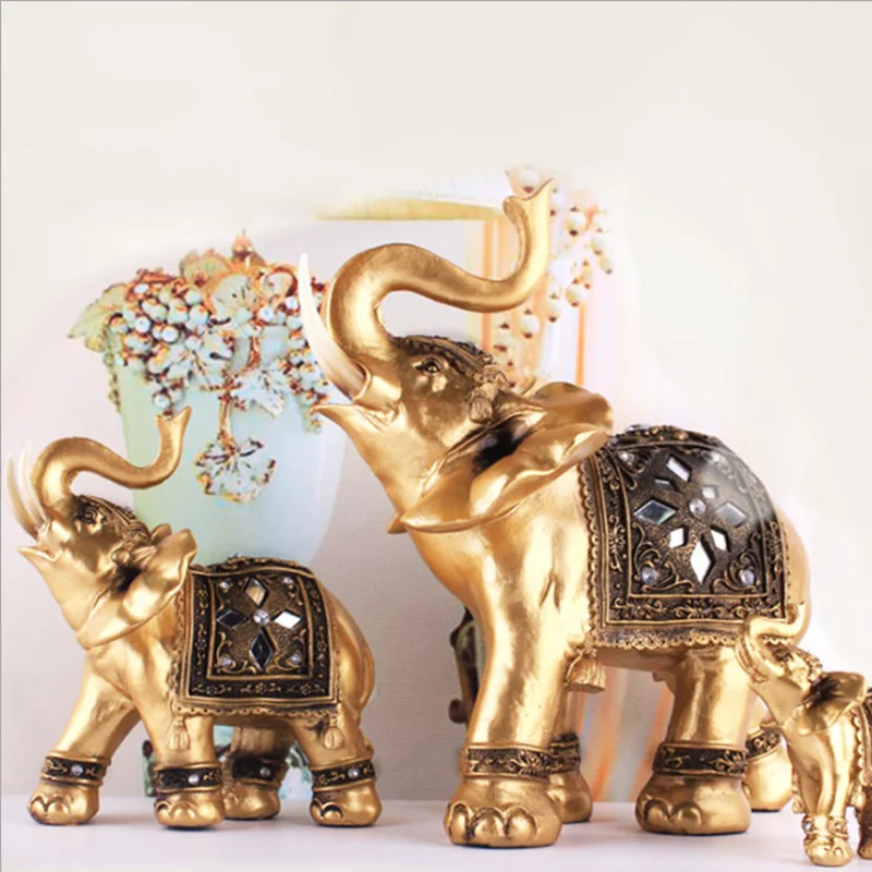 

Статуя слона из золотой смолы на удачу, фэн-шуй, статуэтка со счастливым богатством, поделки, украшения для домашнего декора, подарок