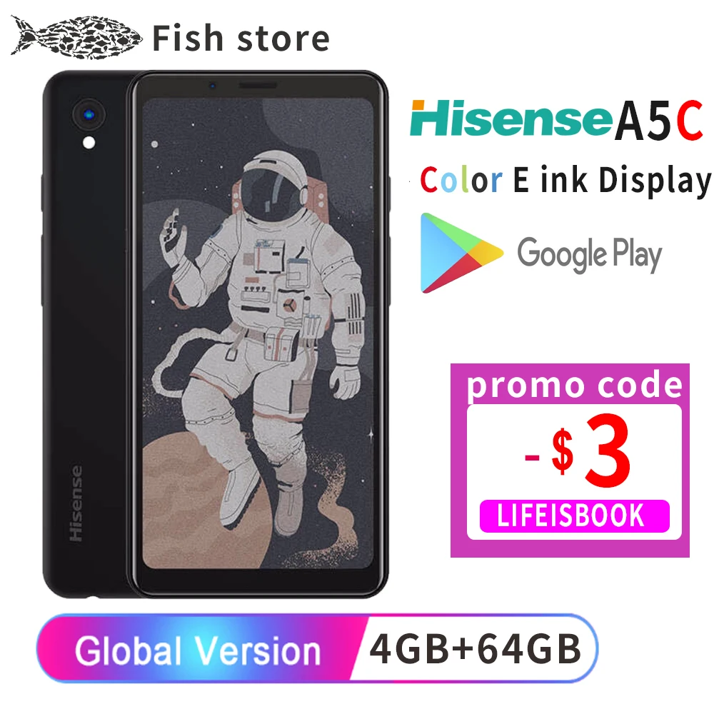 

Google Play Hisense A5C Android 9.0 Smart Phone Muilt-Language Color Eink Display Protect eye Ebook Reader Kindle yota facenote