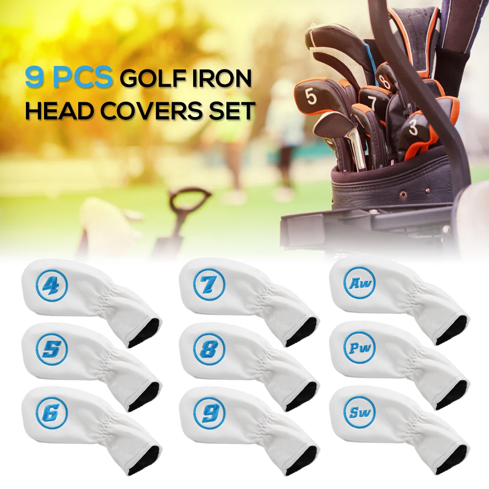9 Pcs Golf Iron Head Covers Set Club Practice Trainer Headcovers with Elastic Band Training Aids Tools Accessories | Спорт и