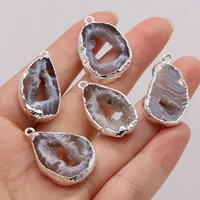 15x25 20x30mm natural pendant semi precious stone grey agate hollow out charms for jewelry making diy necklace accessories 1pc