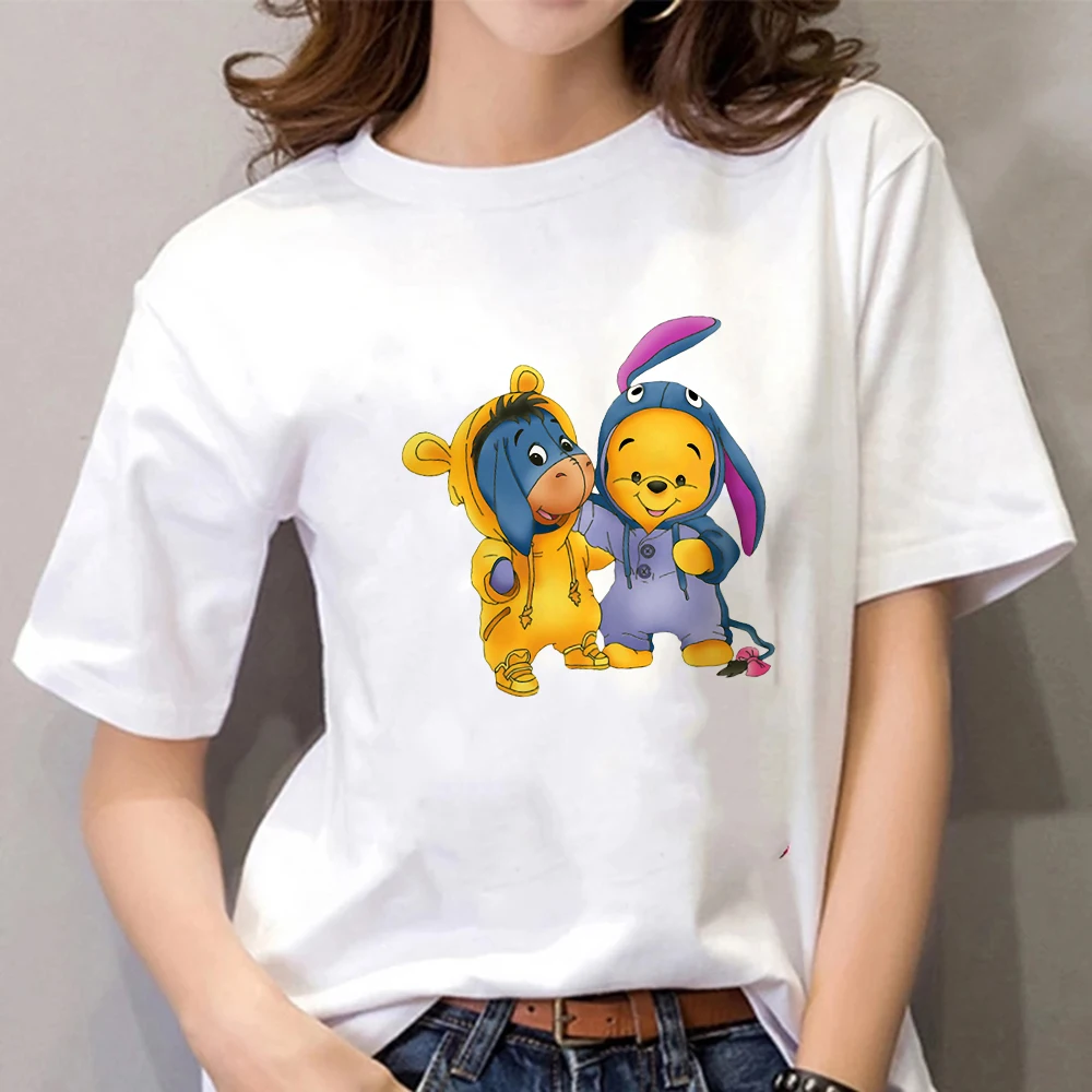 Camiseta holgada de cuello redondo para niña, camisetas de Winnie the Pooh Donkey Eeyore, ropa de pijama, camiseta estampada, camiseta de manga corta para mujer