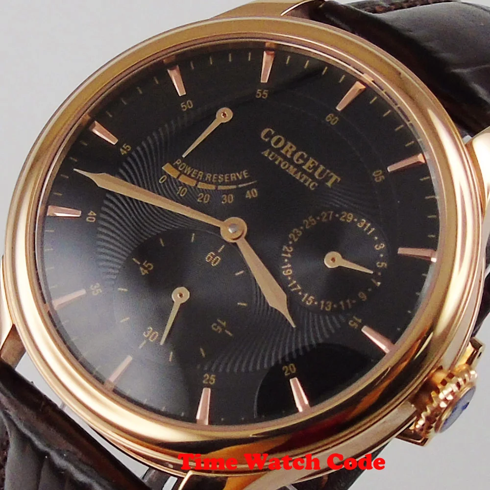 Часы наручные мужские с автоподзаводом 42 мм черный циферблат резервным питанием