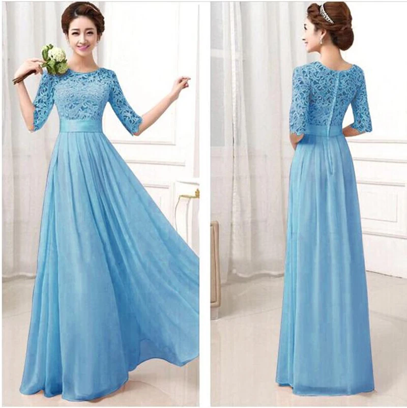 Женское длинное шифоновое вечернее платье с рукавом до локтя для выпускного