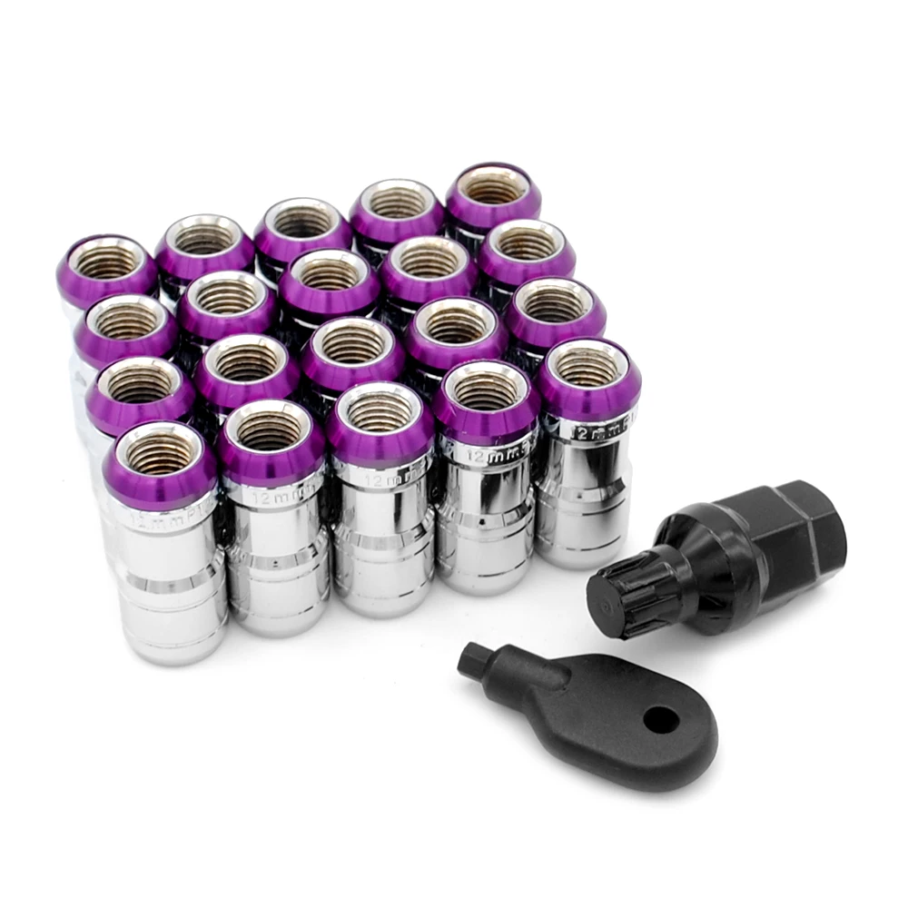 Purple and Silver 20 шт./компл. углеродного Сталь мульти-Цвет M12X1.5 46 мм колесный обод шины гайки винт классный вид гоночный подходит для большинства автомобилей - Название цвета: Purple and Silver