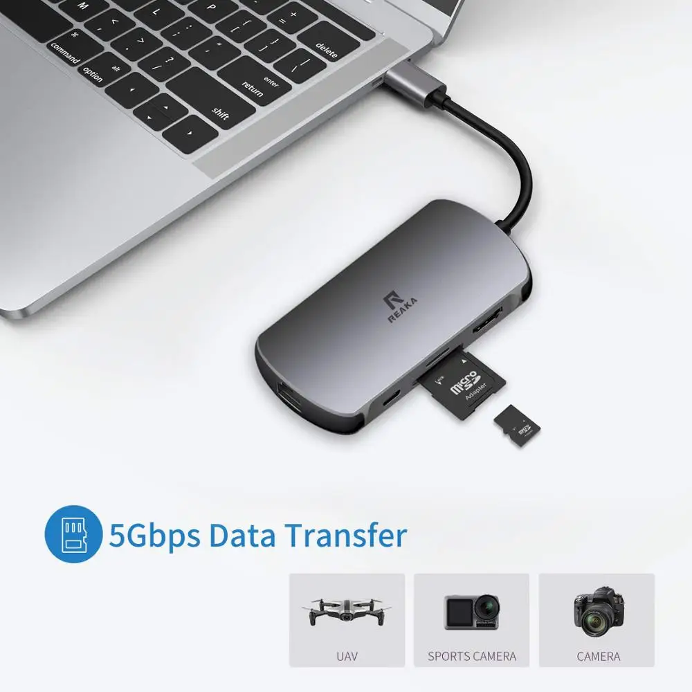 USB C концентратор 8 в 1 Тип C концентратор с Ethernet Порты и разъёмы, 4K кабель-Переходник USB C на HDMI, с 2 портами(стандарт 3,0 Порты, 1 взаимный обмен данными между компьютером и периферийными устройствами 2,0 Порты и разъёмы, светодиодный дисплей, SD/TF Card Reader устройство чтения карт, USB-C питания, портативный для Mac Pro и других ноутбуков типа C