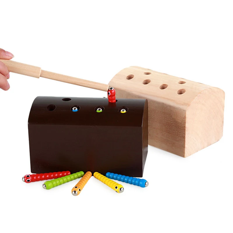 Детские игрушки животные ловят насекомых деревянные червей игра для малышей