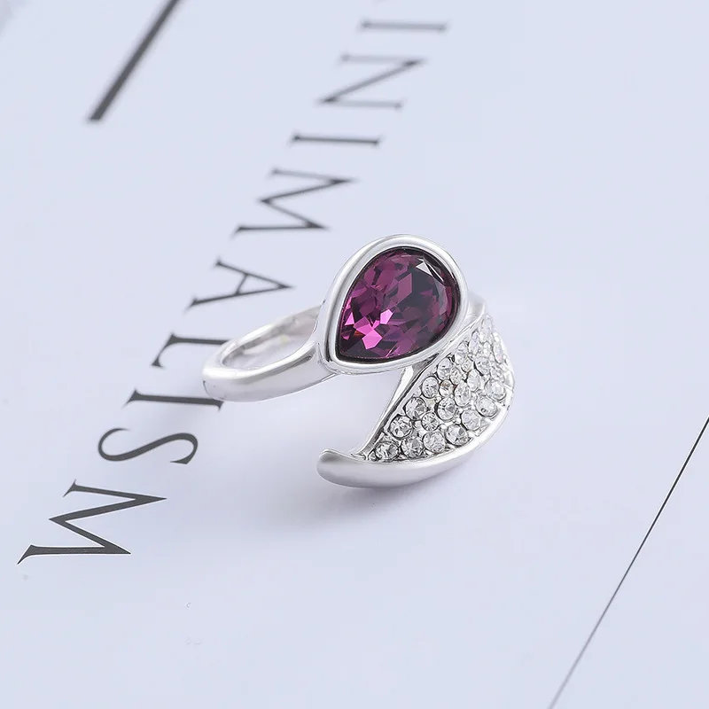 

Fashion Silver Plated Bohemian Style Water Drop Shape CZ Crystal Ring Elegant Women AAA Zirconia Ring Wedding Engagement Jewelry