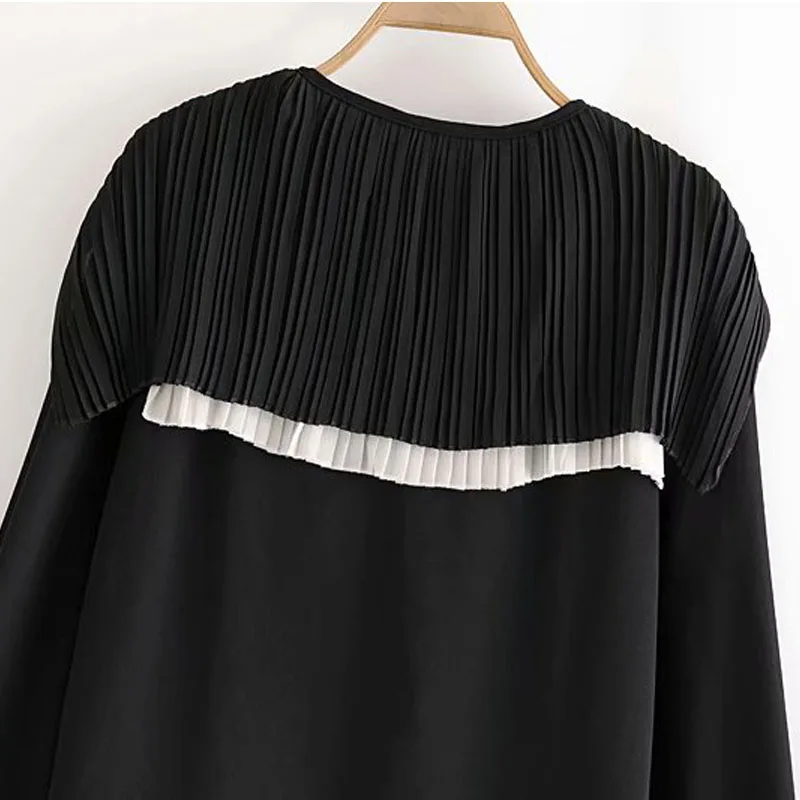 

Small Fragrance Round Neck Flared Sleeve Stitching Chic Women's Shirt Korean Fashion Contrast Color Female Tops