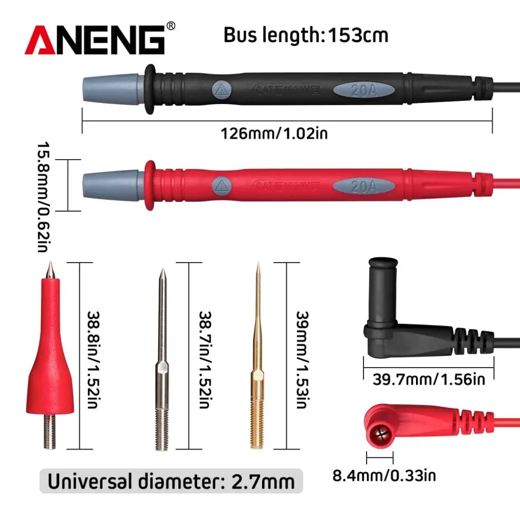 

PT1010 1000V 20A Multimeter Needle Point Probe Test Leads Pin Tip Wire Pen Cable Line for ANENG Digital Multimeterss