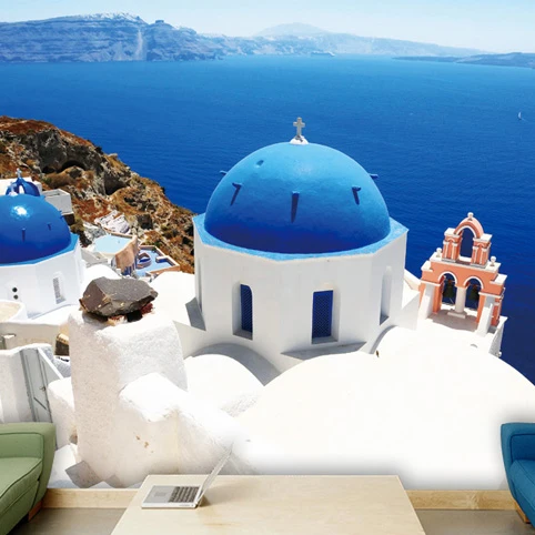 

Mediterranean wallpaper murals modern Greek Aegean / landscape living room TV backdrop wallpaper custom size