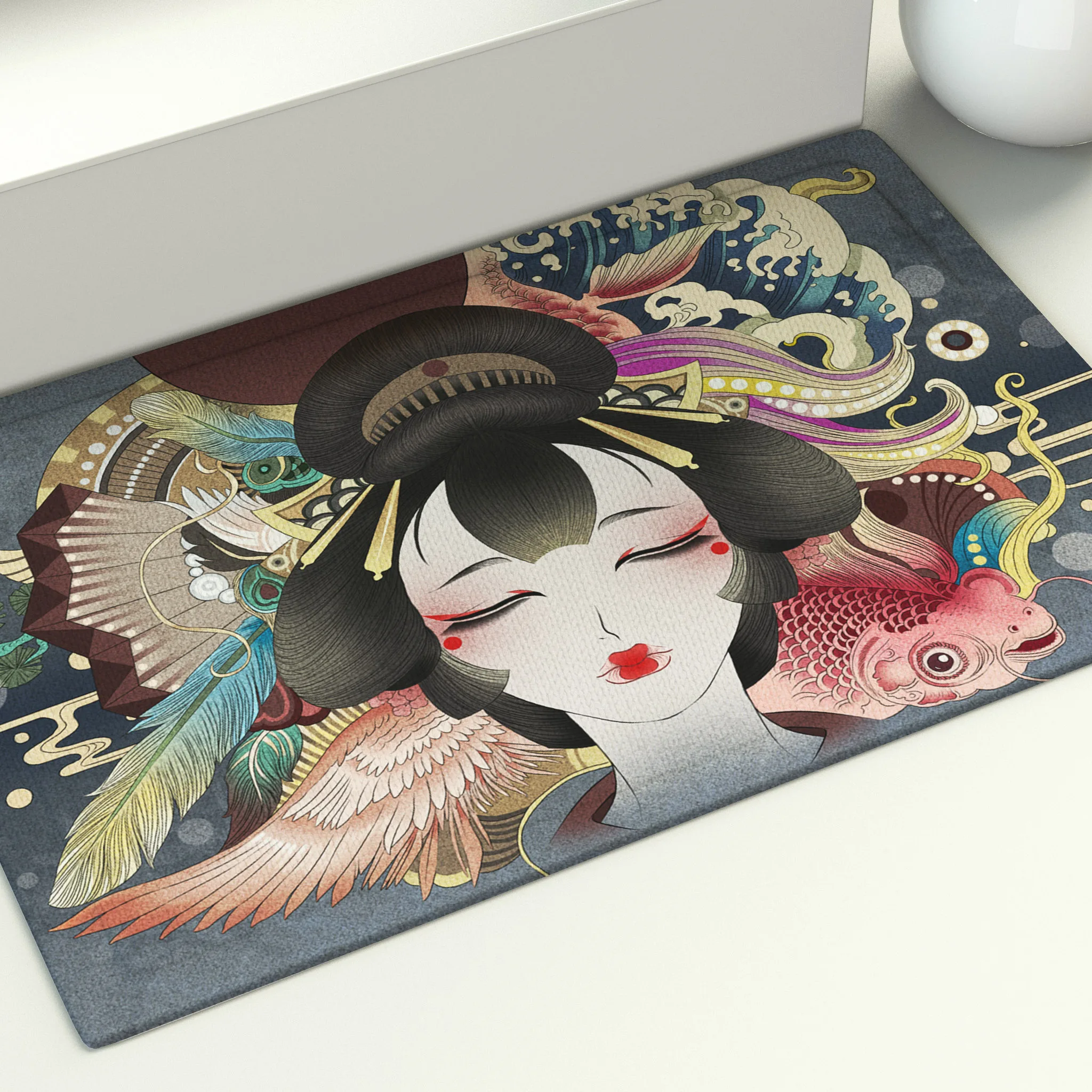 Напольный коврик Kanagawa с волнистым морем в японском стиле водяным принтом входной