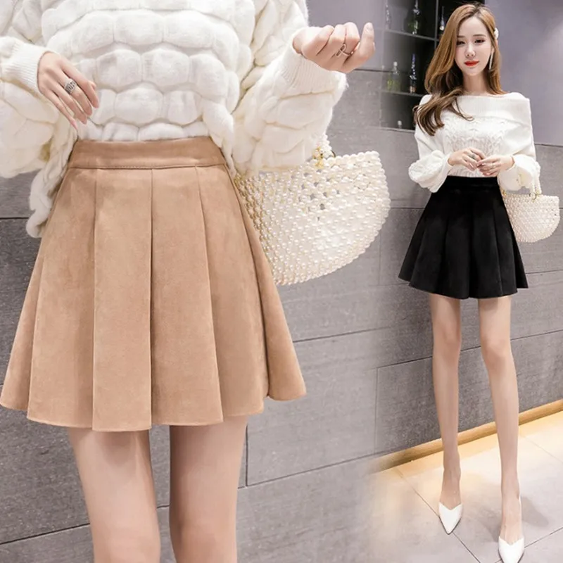 MUMUZI preppy style pleated skirt Fashion streetwear short suede 2021 New spring mini skirts womens saias | Женская одежда