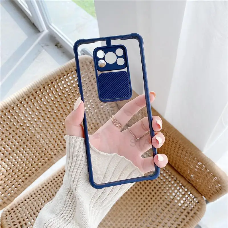 acrylic clear phone case for xiaomi mi poco x3 nfc x 3 pro f3 m3 5g transparent sliding camera protector poko x3pro airbag cover free global shipping
