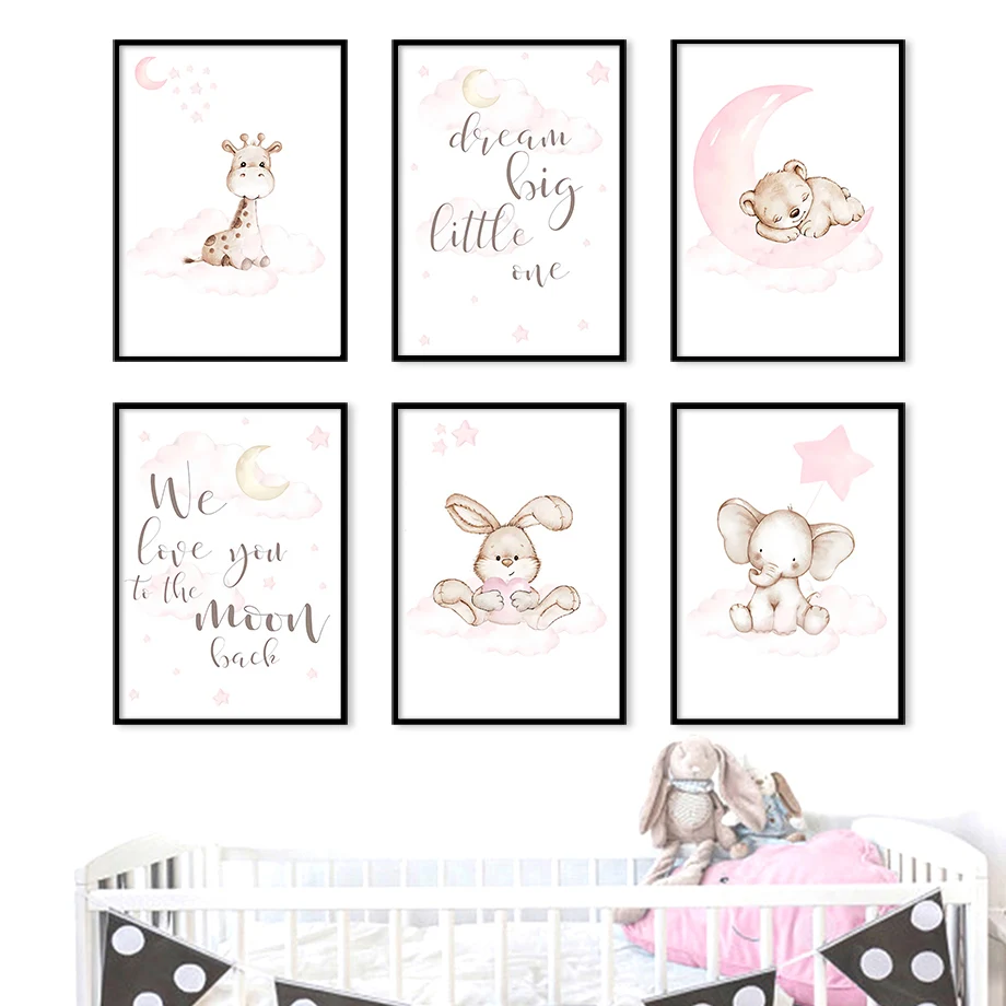 

Giraffe Elephant Rabbit Bear Baby Quote Nordic Posters And Prints Wall Art Canvas Painting Cartoon Wall Pictures Kids Room Decor