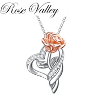 rose valley rose flower pendant necklace for women heart pendants fashion jewelry girls gifts rsn018