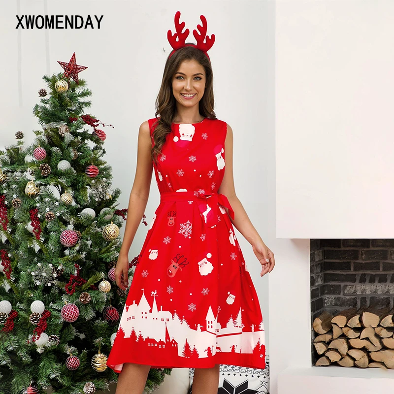 2020 осень зима рождественское платье на новый год со складками без рукавов