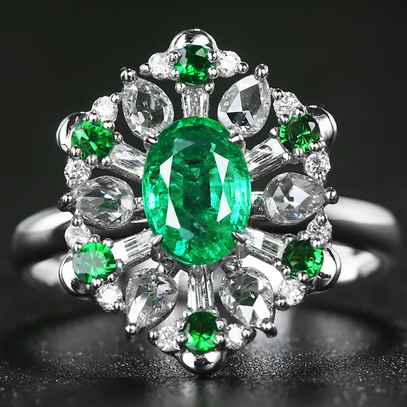 

Foydjew Simulation Zambia Emeralds Platinum-plated Rings Shafley Green Snowflake Color Treasure Adjustable Open Ring