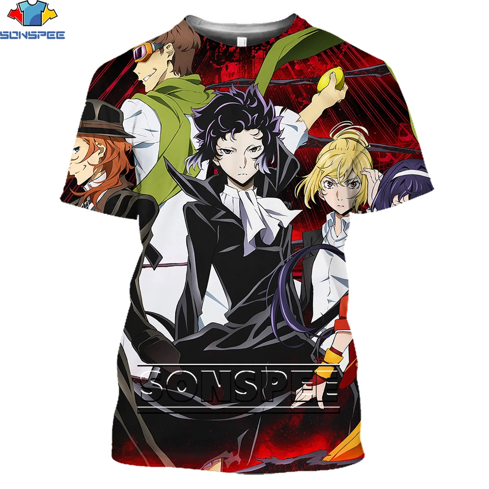 

SONSPEE Japanese Anime Stray Dog Bunhao 3D Printing Cartoon Man And The Beast Men's T-shirt Summer Casual Loose Oversized Top
