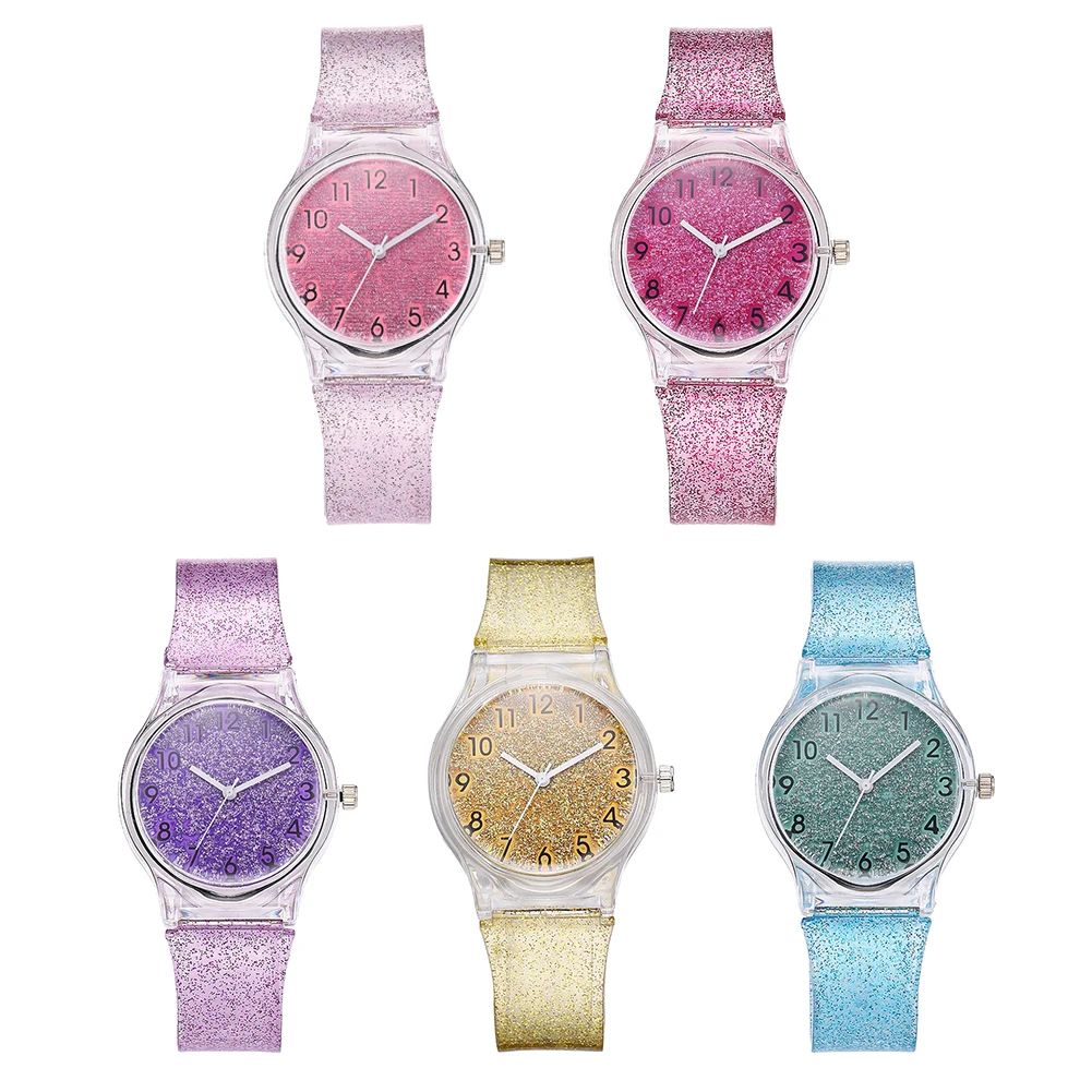 Модные яркие цвета блестящие женские кварцевые часы силиконовый ремешок конфеты