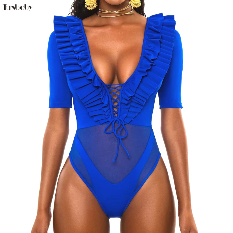 Синий купальник сексуальный женский Цельный Монокини купальные костюмы с
