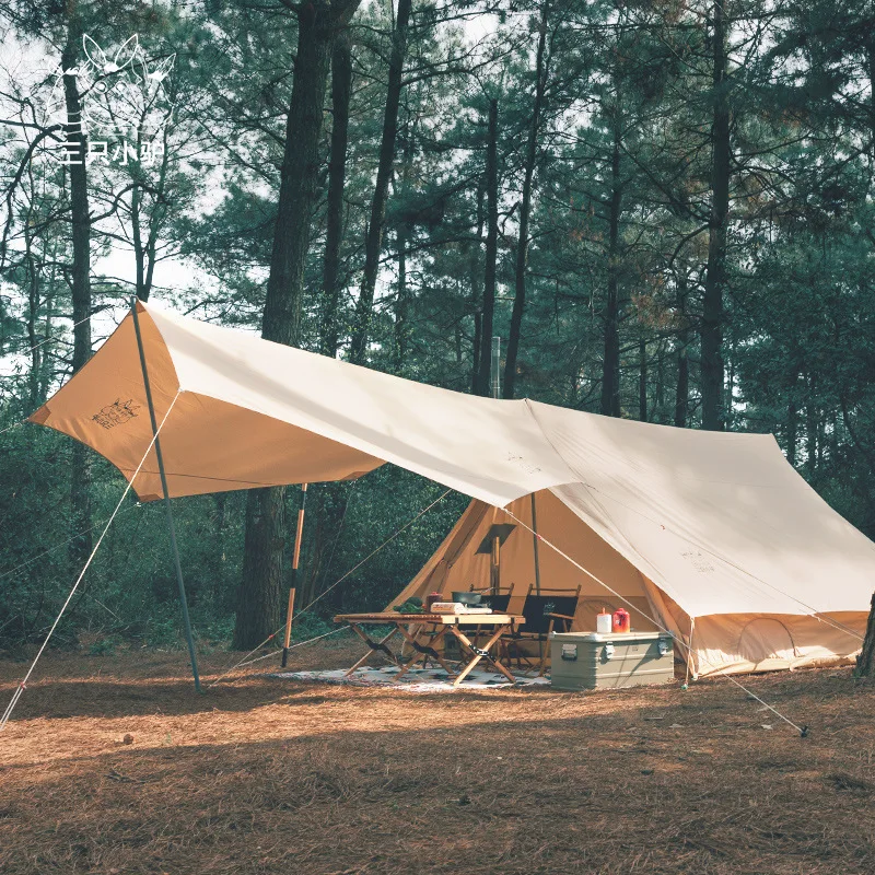 Kaufen Retro Haus-förmigen Außen Storm-proof Glamping Luxus Verdickt Baumwolle Nylon Tuch Große Camping Dach Zelt Traufe Haus