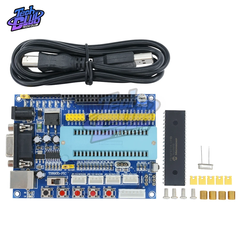 

1Set USB PIC Development Board PIC16F877A 12V DC JTAG Minimum System Microcontroller Module MAX3232 ISP IO ICSP Program Emulator