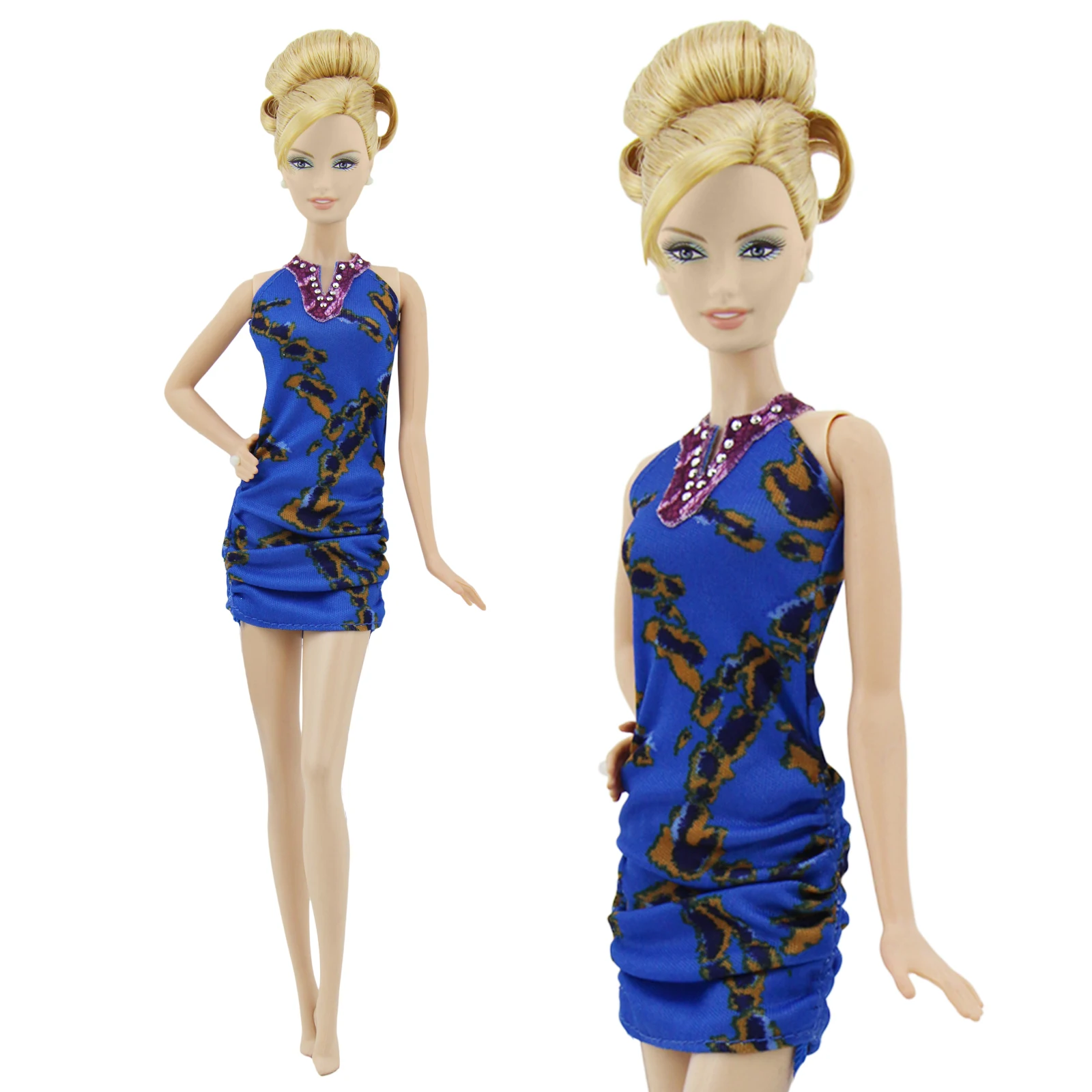 Модное платье ручной работы с v образным вырезом для вечеринки синее мини без