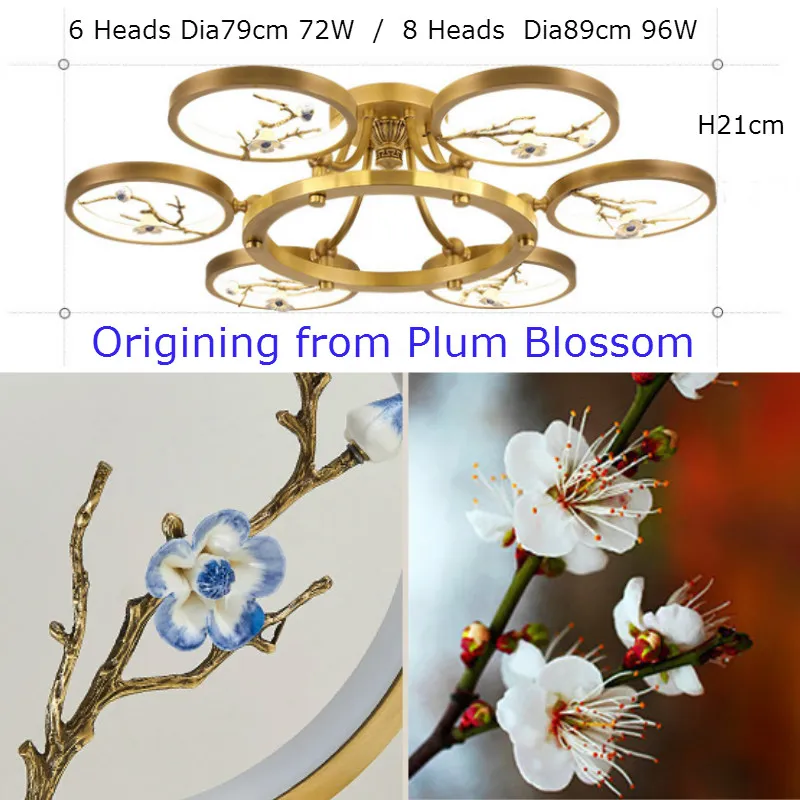 

Plum Blossom Shaped Pure Copper Led Ceiling Lights For Living Room Nordic Chandelier Luminary Lamp