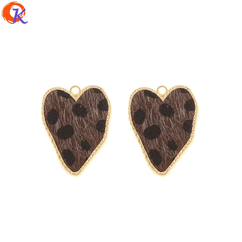 Dark Brown Сердечный Дизайн 50 шт 25*32 мм ювелирные аксессуары/ручная работа/форма сердца/Сделай сам/леопардовый принт эффект/подвески/застежки для сережек - Цвет: Dark Brown
