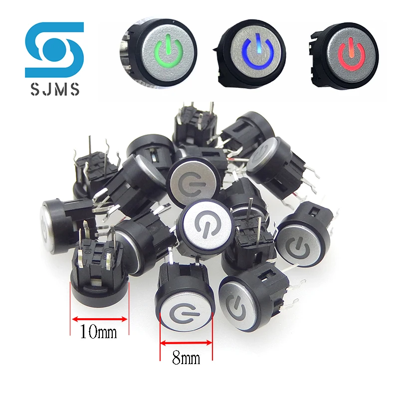 6*6*8.2mm PB Push Button Switch Led Light Power Symbol Push Button Momentary Latching Computer Case Switch  - buy with discount