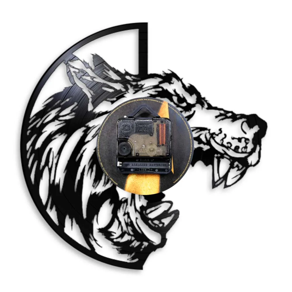 Настенные часы с изображением головы волка острыми зубьями виниловые властные