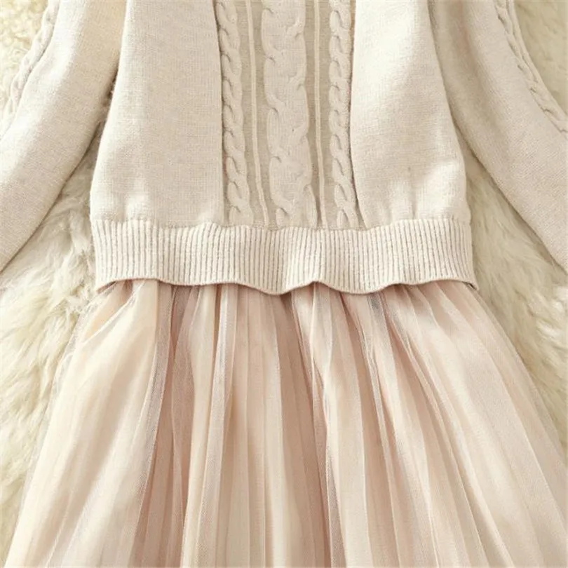 Осенне-зимнее женское платье-свитер с длинным рукавом вязаные Лоскутные