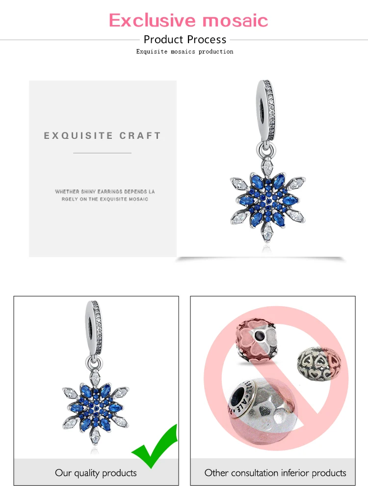 Новая мода, 925 пробы, серебро, синий, прозрачный CZ снежинка, подвеска, подвески, бусины, рождественские амулеты, подходят для изготовления ювелирных изделий Pandora