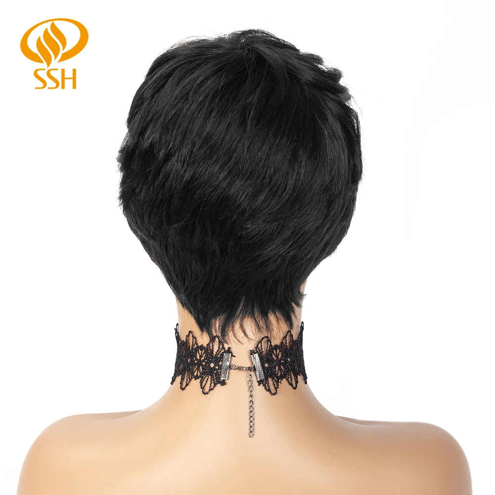 Короткий парик с челкой человеческие волосы Remy короткие бесклеевые прямые