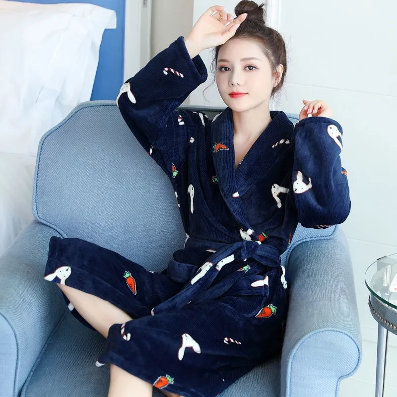 

Leopard Women Robe Flannel Print Sleepwear Kimono Bathrobe Gown Casual Nightgown Home Clothes Soft Coral Fleece Nightwear