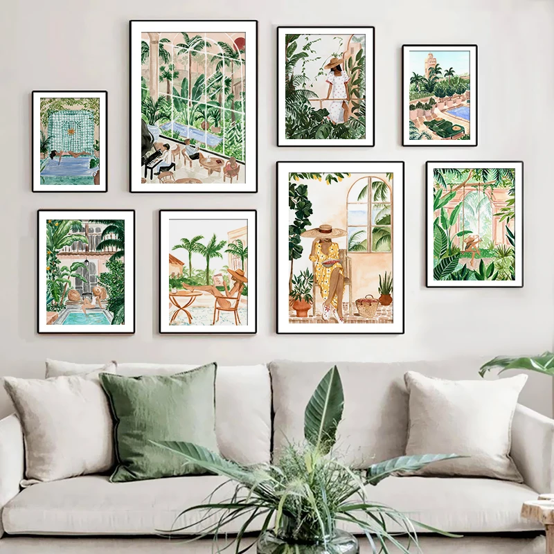 

Boho Morocco Travel Poster Botanical Canvas Oil Painting Abstract Tropical Art Print Nordic Wall Picture For Living Room Decor