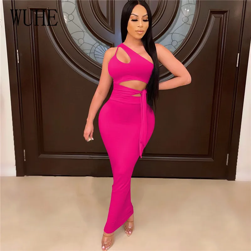 

Асимметричные наряды YEYA, сексуальный топ с открытыми плечами и вырезами, со шнуровкой и облегающая юбка, Повседневные Вечерние комплекты из...