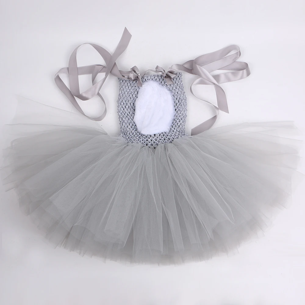 Easter Bunny Tutu Dress For Baby Girls Gray Rabbit Dresses With Ear Children Halloween Costumes For Kids Toddler Girl Outfits images - 6