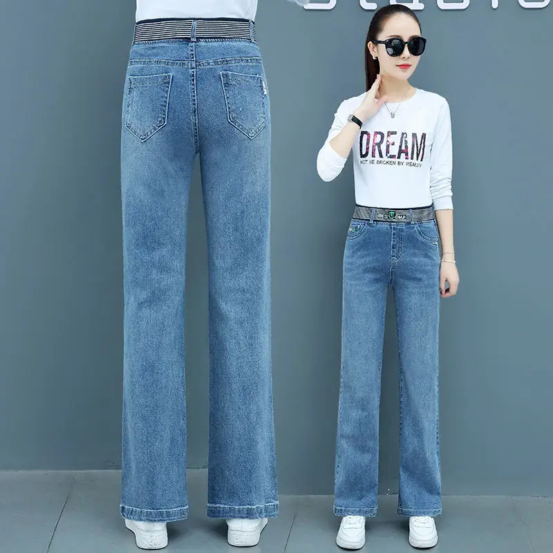 

Spring Summer Women High Waist Jeans Female Loose Casual Elastic Waist Ankle-Length Jeans Lady Pencil Pants Trouser KK00131