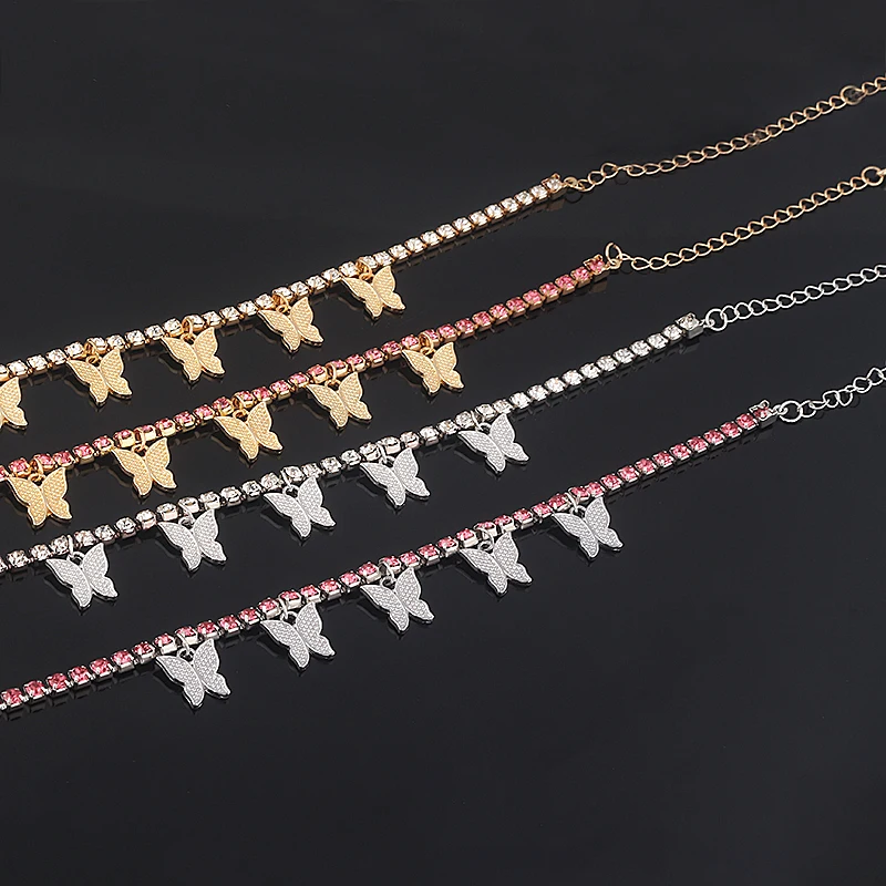 

2021 New Red Crystal Ankle Bracelets For Women Gold Color Butterfly Multi-layer Anklet Female Simple Leg Chain Foot Jewelry