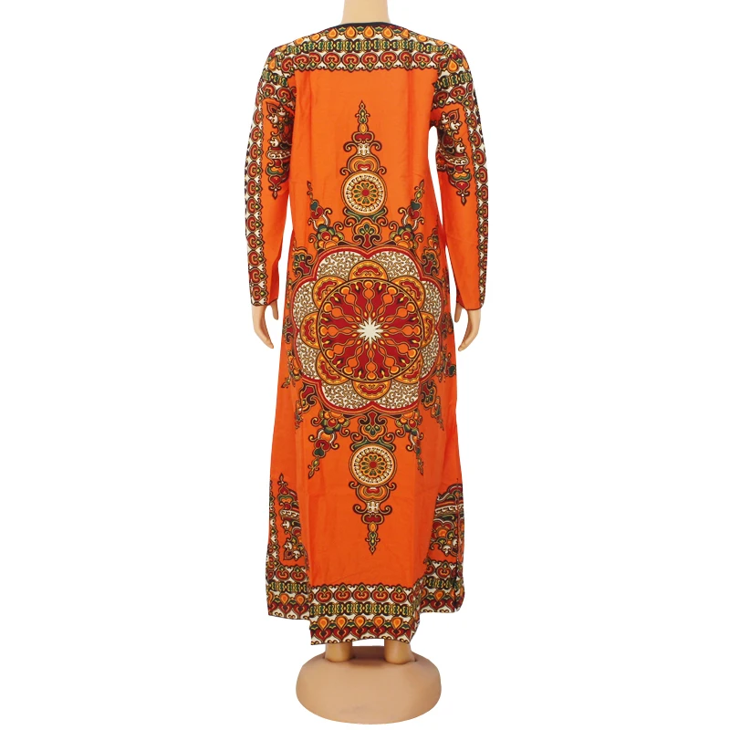 Дашики женские платья с длинным рукавом этнический стиль принт оранжевый