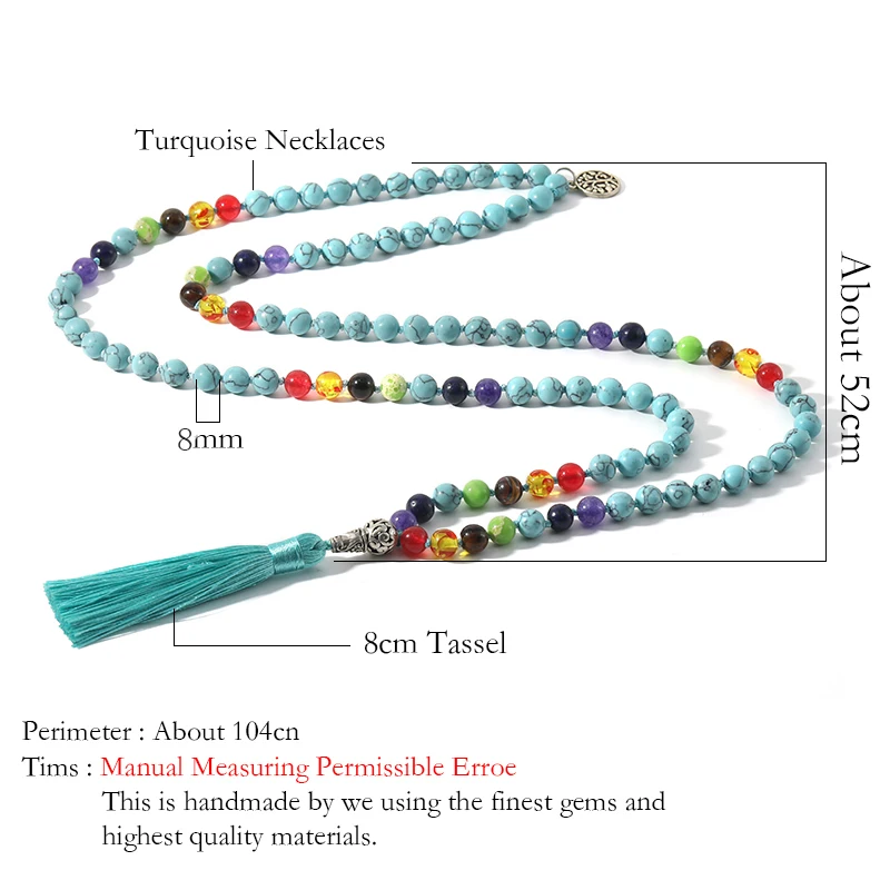 108 джапа мала 7 Чакра натуральный камень из бисера ожерелье с узелками Йога