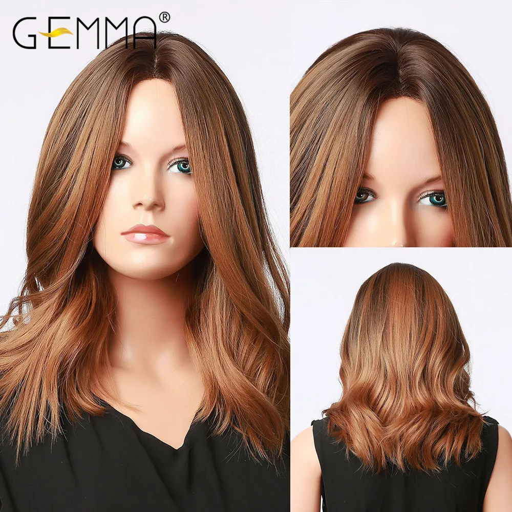 

Синтетические парики GEMMA для чернокожих женщин, косплей-вечеринка с эффектом омбре, черные, красные, коричневые, термостойкие Волосы средне...
