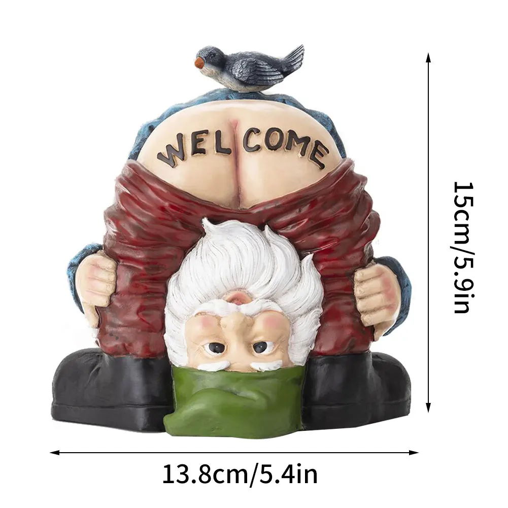 

Garden Gnome Statue Funny Dwarf Buttock Welcome Sign Sculpture Resin Miniature Elf Ornament Decoration For Garden Yard Lawn